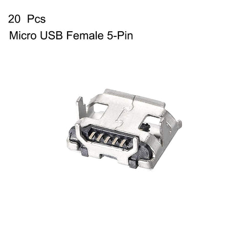 uxcell 20PCS Micro USB Female Socket Connector Port, 5-Pin DIP 180 Degree, Replacement Adapter...