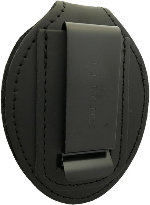 Oval Police Badge Holder Belt Clip - Optional to Use Around The Neck - Black Leather with Badge Polishing Cloth - Perfect Fit USA...
