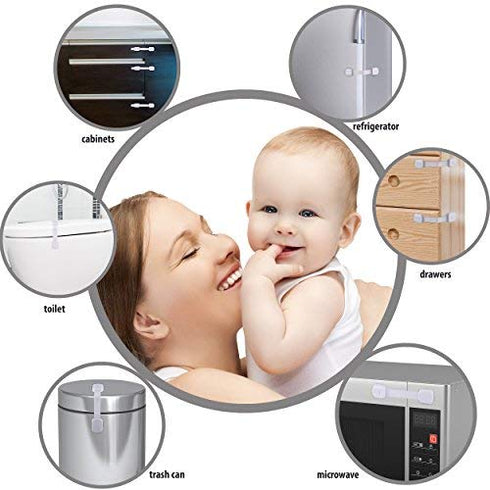 Child Proof Safety Locks - Baby Proofing Cabinet Lock with 6 Extra 3M Adhesives - Adjustable Strap Latches to Cabinets,Drawers,Cupboard,Oven,Fridg...