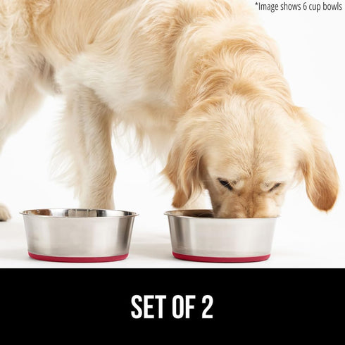 Gorilla Grip Stainless Steel Metal Dog Bowl Set of 2, Rubber Base, Heavy Duty Feeding Dishes, Food Grade BPA Free, Less Sliding, Quiet Pet Bowls f...