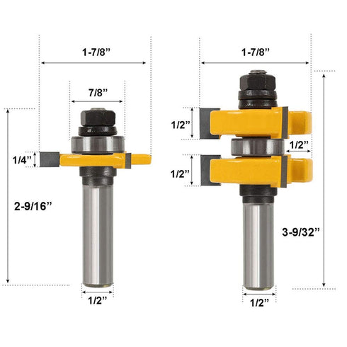 2pcs 1/2” Shank Tongue Groove Router Bit 3 Teeth Adjustable T Shape Panel Cabinet Door Flooring Wood Milling Tenon Cutter Woodworking Tools...