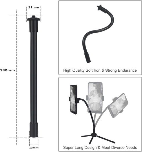 Gooseneck Camera Mount 11 inch Gooseneck Arm 1/4 20 Threaded Male Female Flexible Tube Arm Max 4.4 lbs Load Phone Holder for DSLR Tripod Security ...