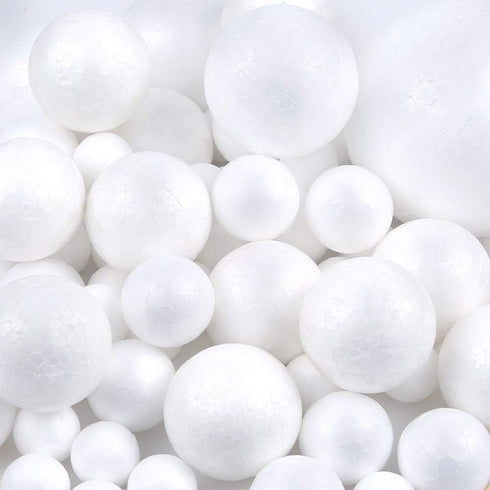 Pllieay 88 White Foam Balls - 6 Sizes, Polystyrene Craft Balls for DIY Art, Household and School Projects...
