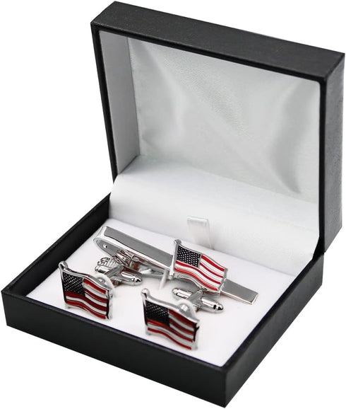 Men's american flag tie clip and cufflinks for men set,Suitable Business wedding aviator and Father Day gift,Us flag tie clip,Tie bar for Men...