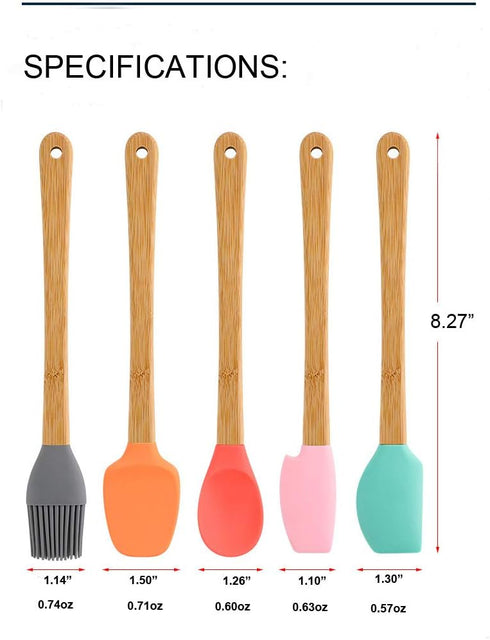 KSENDALO Small Spatulas for Kitchen Use,Silicone Mini Spatula Small Rubber Scraper Heat Resistant Tiny Spatula for Baking Cookie with Bamboo Handl...