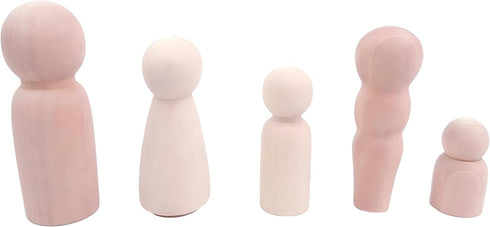 Pack of 5 Unfinished Peg Dolls, Unpainted Puppet Bodies, Wooden Peg People Marionette Bodies...