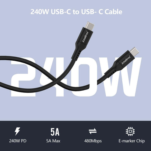 USB C to USB C Cable 3Ft, 240W Fast Charging USB-C to USB-C Cable for iPhone 15/15 Pro/15 Plus/15 Pro Max/MacBook Pro/iPad/Samsung Galaxy S24/S23/...