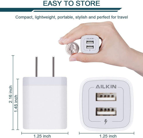 ?5Pcs? USB Plug, Wall Charger Fast Charging Block, Power Adapter Cube 2 Port Charge Travel Brick Cell Quick Chargers Box cargador for iPhone 14 13...