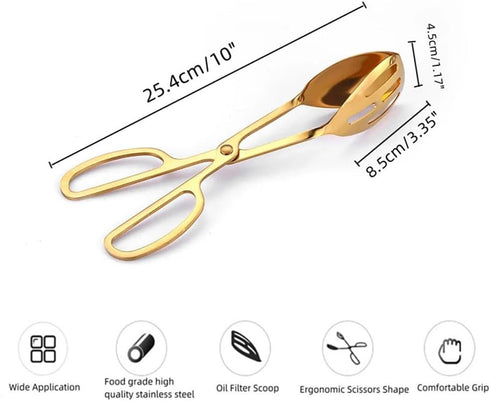 2-PACK Serving Tongs for Buffet Party Catering,Stainless Steel Thickening Food Tongs Salad/Cake/Bread Tongs Kitchen Salad Scissors (Golden)...
