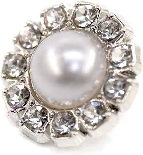 Gear Shape Rhinestone Silver Faux Pearl Sewing Shank Buttons 20 Pcs - 12.5mm, 1/2"...
