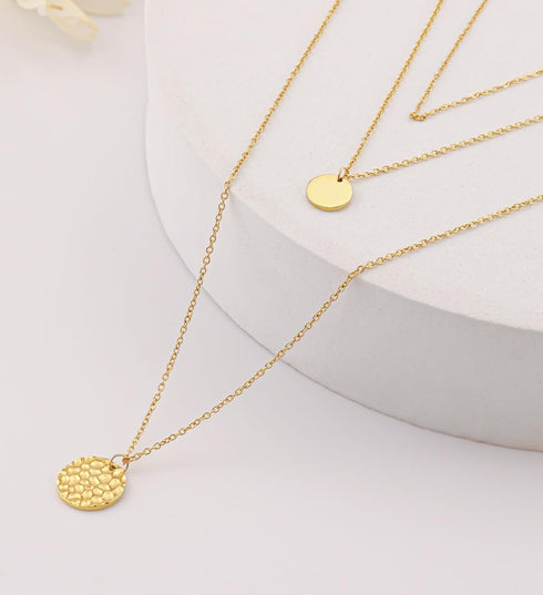 Harlorki Dainty Simple 14K Gold Plated Layered Link Chain Choker Round Circle Hammered Disk Pendant Necklace Fashion Jewelry Gift for Women Lady...