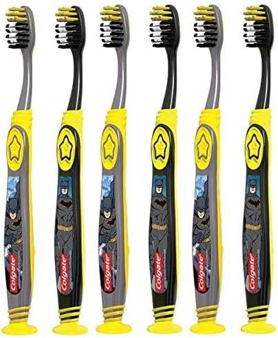 Colgate Batman Toothbrush for Children with Suction Cup, Kids 5+ Years Old, Extra Soft, Pack of 6...