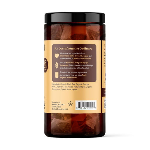 Paromi Chocolate Orange Organic Black Tea, Signature Jar, 15 Count...