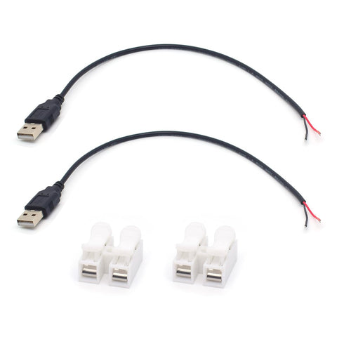 2PCS 22AWG Short USB Plug Pigtail 2 Wire Cable,0.3M/1FT USB 2.0 Male Bare Wire Pigtail 2Pin Open End Extension Cables 5V 3A with Wire Cable Connec...