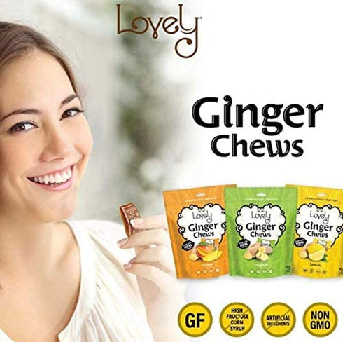 Lovely Candy Co. Lemon Ginger Chews, Made with Real Ginger, Individually Wrapped, 5oz (1-Pack) | Gluten-Free, Non-GMO, NO Artificial Ingredients, ...
