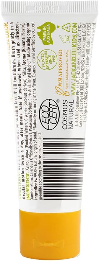 Jack N' Jill Natural Toddler Toothpaste for Baby, Kids and Infants 6 Months & Up, Fluoride Free Training Toothpaste for Toddlers 1-3, 40% Xylitol,...
