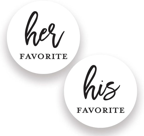 2" Round His Favorite Her Favorite Wedding Favor Stickers - 80 cnt (40 of Each) (Black on White)...