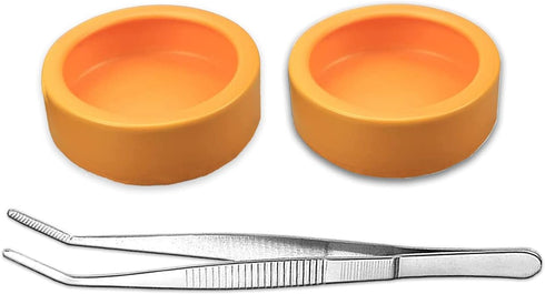 2 Pack Worm Dish Reptile Food Bowl Bearded Dragon Ceramic Bowl with Feeding Tongs (Yellow-Medium)...