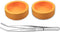 2 Pack Worm Dish Reptile Food Bowl Bearded Dragon Ceramic Bowl with Feeding Tongs (Yellow-Medium)...