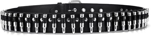 Bullet Studded Belt, Punk Rivet Belt Black Leather Rock Belt with Silver Bullet for Women Men...