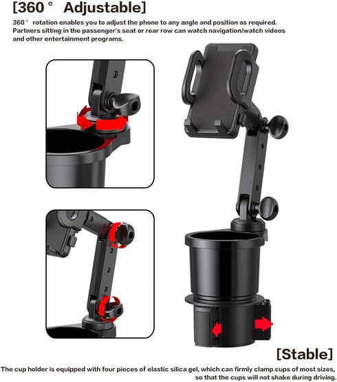Car Cup Holder Phone Mount, Universal Auto Cell Phone Stand with Drink Expand Cup Holder,2 in 1 Multifunctional Car Cup Holder Expander with 360° ...