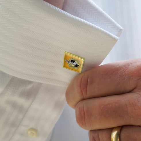Harry Potter Hufflepuff Painted Crest Square Cufflink Set Gold Color...