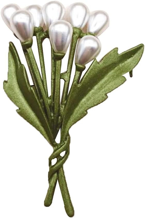 Vintage Pearl Leaves Brooches Green Enamel Paint Plant Flowers Statement Brooch Pins Fashion Jewelry Accessories for Women Girl Gift...