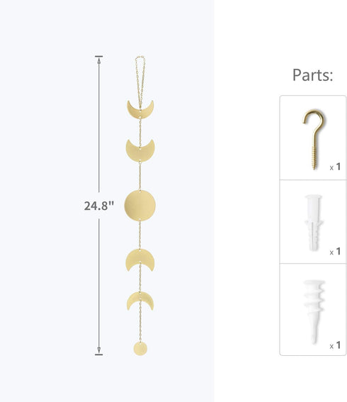 Mkono Moon Phase Wall Hanging Metal Boho Home Decor Vertical Chic Moon Garland for Dorm Nursery Bedroom Living Room Apartment Office, Decorative W...
