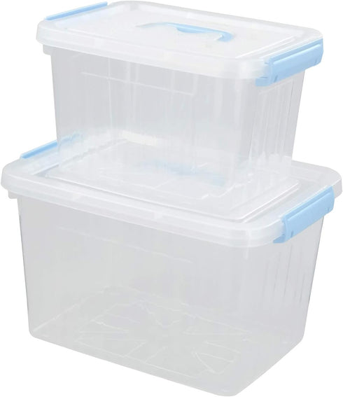 Hespama 2 Pack Lidded Storage Bin, Plastic Latching Container Box with Handle, 12 Quart & 6 Quart...