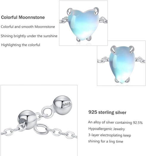 Kokoma Moonstone Heart Ring for Women Crystal Teardrop Link Chain Statement Stacking Rings Engagement Promise Finger Band Dangle Ball Adjustable...