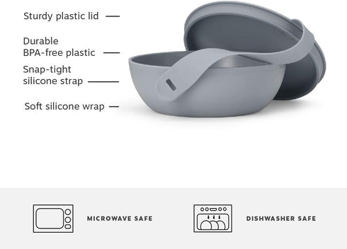 W&P Porter Plastic Bowl Lunch Container w/ Protective Non-slip Exterior, Mint 1 Liter | Lid & Snap-tight Silicone Strap | Food Storage, Bento Box,...