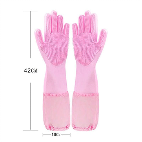 Pet Grooming Gloves Cleaning Gloves Natural Rubber Dishwashing Gloves High Density Silicone Brush Fruits Dishes Cleaning Massaging for Dogs and Ca...