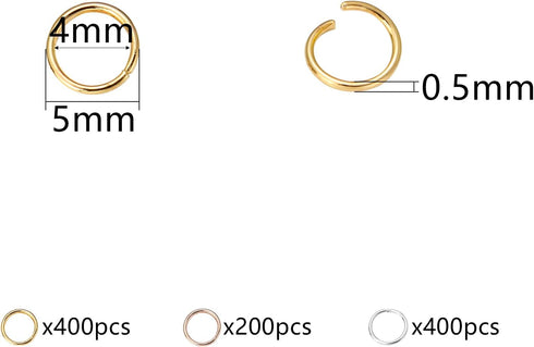 1000 Pcs 5mm Open Jump Rings Silver, Gold and Rose Gold Plated Jump Rings for Jewelry Making Iron Made Single Ring Bulk for DIY Craft Earring Neck...