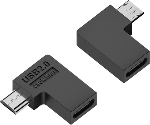 QIANRENON USB C to Micro USB 90° Angle Charging Data Connector Plug USB C Female to Micro USB Male Right Angle Adapter 10W (5V2A) 480Mbps, for Pho...