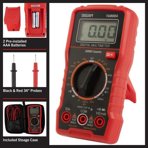 Multimeter Voltage Tester - Digital Volt Meter with Backlit Display and Needle Probes for AC/DC Voltage, DC Current, and Wire Continuity by Stalwa...
