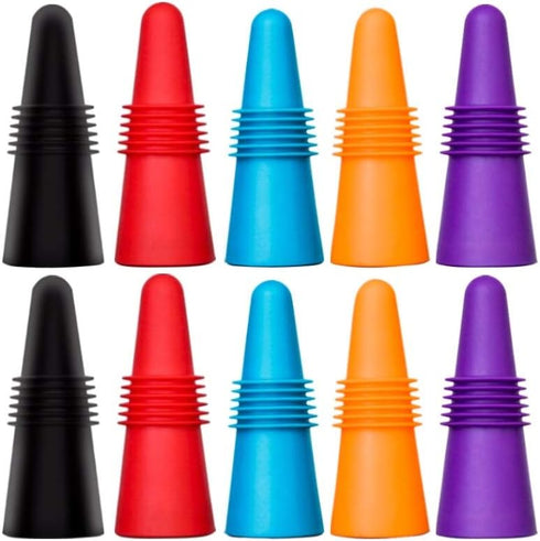 10 pcs Wine Stoppers, CNYMANY Reusable Silicone Beverage Bottle Sealer Replacement with Grip Top for Cork to Keep The Wine Fresh - Red, Blue, Oran...