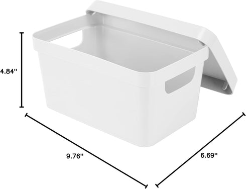 Simplify Small Vinto Storage Box | Click Tight Lid | Dimensions: 9.76" x 6.69" x 4.84" | Stackable | Home Organization | 2 Handles | White...
