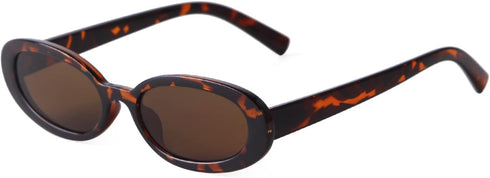 ADE WU Retro Oval Sunglasses 90s Vintage Narrow Small Tiny Oval Sun Glasses Black Tortoiseshell Frame...