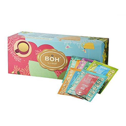 BOH Seri Songket Tea Gift Variety Pack - Exotic Flavors: Earl Grey Tangerine, Passion Fruit, Lychee Rose, Mango, Lemon Mandarin, Lime Ginger - 30 ...