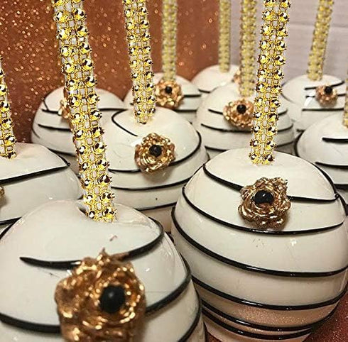 24 Pack Bling Candy Apple Sticks and Bags Kits, Caramel Apple Wooden Skewers,Food Bamboo Decorative Sticks for Rice Krispie Treats Cookie Cake Pop...