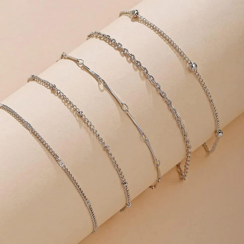 Boho Beaded Anklets Silver Multilayer Bead Chain Anklet Bracelets Beach Accessories Foot Jewelry Adjustable for Women...