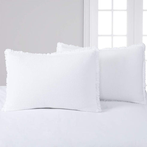 YINFUNG Quilted Pillow Sham White Standard Set of 2 Muslin Cotton Tassel Fringe Pillowcases Matelasse Boho Decorative Textured Gauze Moroccan Thin...