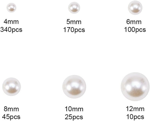 PH PandaHall Flat Back Pearl Beads 690pcs 6 Sizes Beige Craft Pearl Cabochons Half Pearls Loose Beads Gem for Nails Cup Shoes Wedding Dress Scrapb...