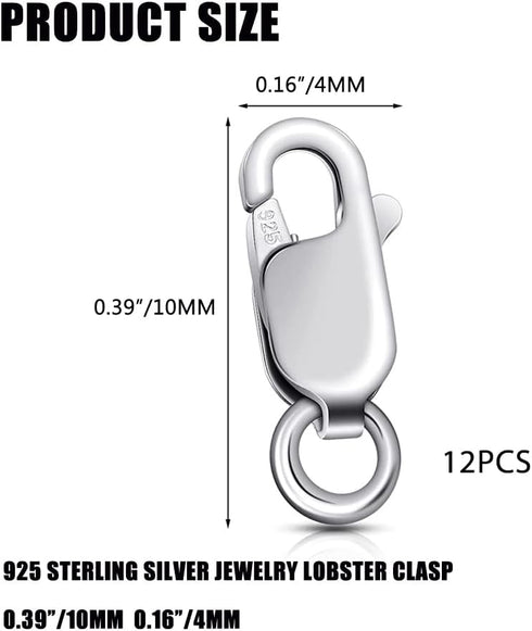 925 Sterling Silver Lobster Claw Clasp 12pcs with Closed Jump Rings, Small Connector with Jump Ring for Necklaces Jewelry Bracelet Making Supplies...