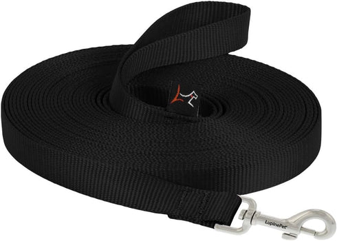 LupinePet Basics 3/4" Black 30-foot Extra-Long Training Lead/Leash for Medium and Larger Dogs...