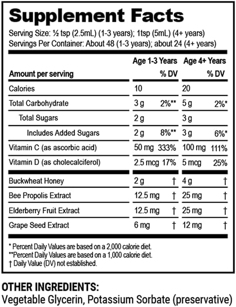 Beekeeper's Naturals Propolis Honey Cough Syrup Daytime for Kids Immune Support with Elderberry, Vitamin C, Vitamin D & Raw Honey - Throat Soothin...