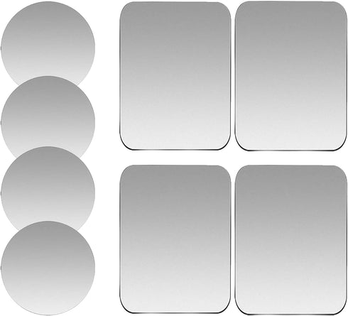 SALEX Replacement Metal Plates Set 8 Pack for Magnetic Car Phone Holders, Wall, Air Vent Mounts, Cases, Magnets. Kit of 4 Silver Round and 4 Recta...