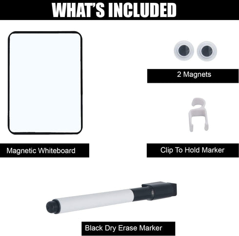 Magnetic Dry Erase Board for School Locker, 6" x 8", Black Framed with Marker and 2 Magnets - Small Whiteboard for Classroom, Home, Office, Travel...