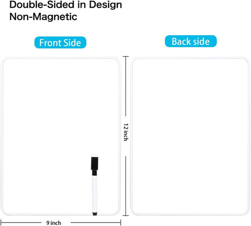 Small Dry Erase Board, 12” x 9” Mini Whiteboard with Black Dry Erase Markers, Small White Board Sets for Kids Students Teachers Artists, Set of 2(...