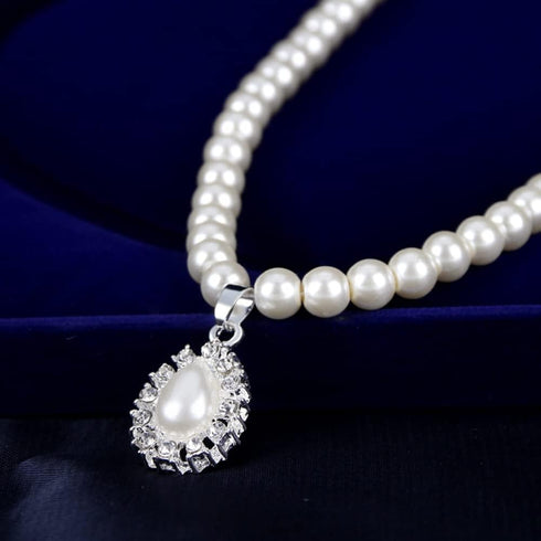 Wekicici Bridal Necklace Earrings Bracelet Set Ivory Teardrop Pearl Wedding Set, Matching Bridal Necklace & Earrings for Women, white...